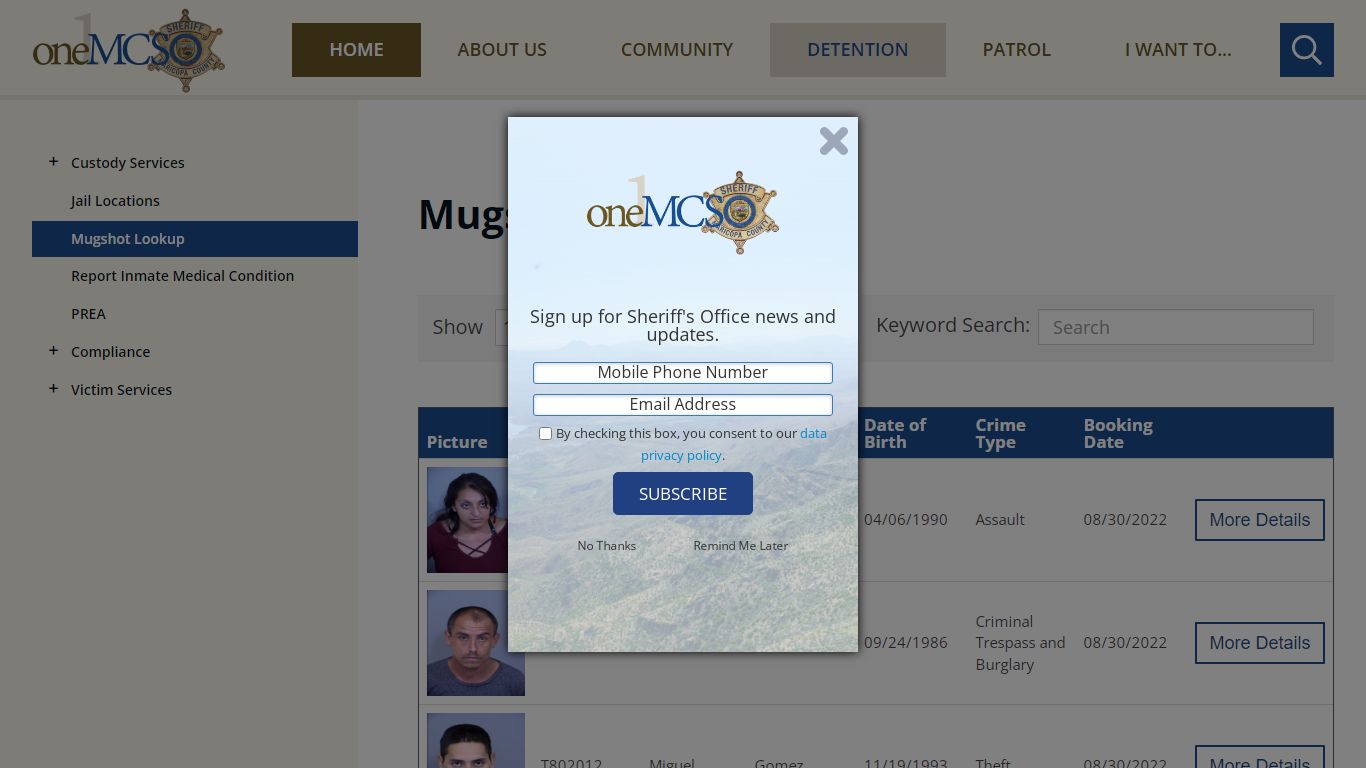 Mugshot Lookup | Maricopa County Sheriff's Office